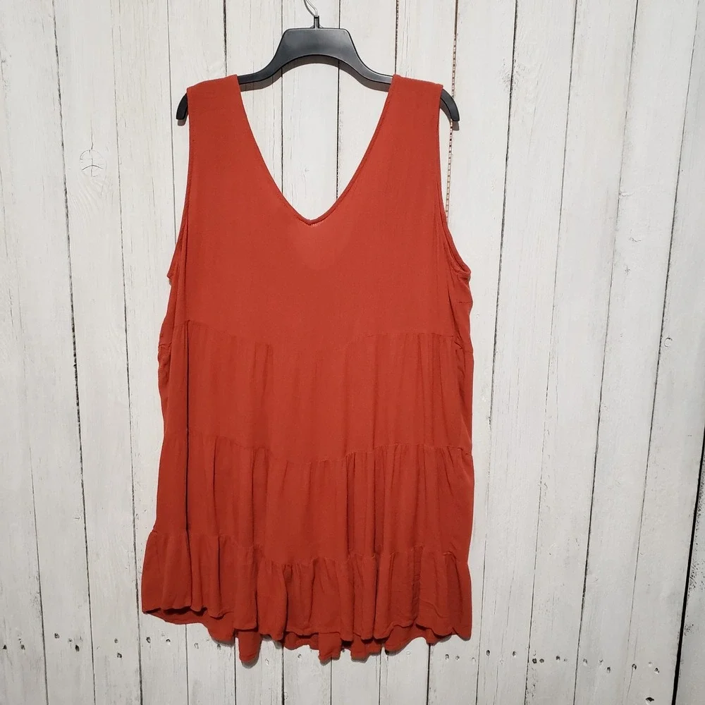 Cozy Co 2X Mini Dress Orange Rust Swing Boho Womens Cottage Earthy‎ Coastal Chic